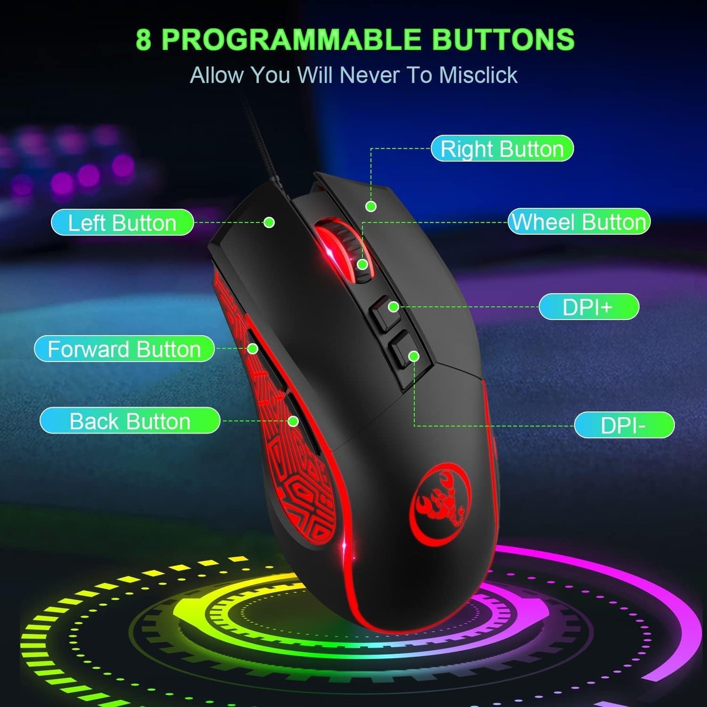 HXSJ V700 Gaming Black RGB Keyboard and Mouse Combo - 60% Ultra Compact Keyboard, Mouse and Mouse Mat WebDuke Computers