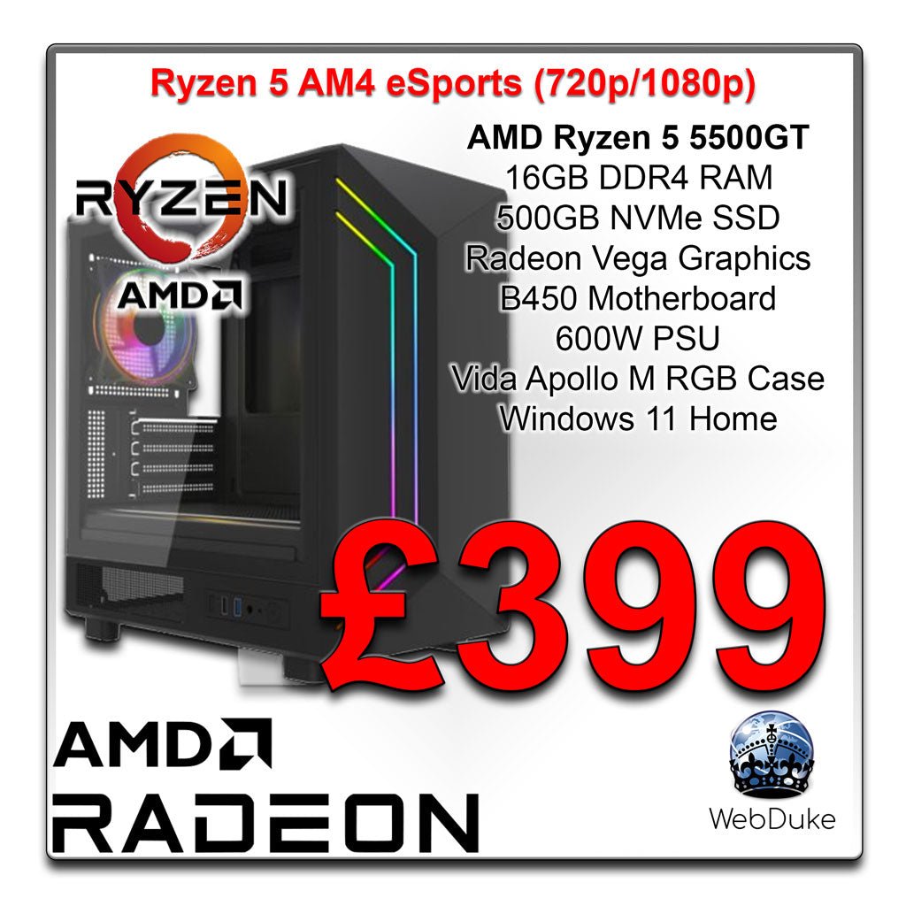 AM4 Ryzen 5 5500GT eSports Gaming PC - WebDuke Computers