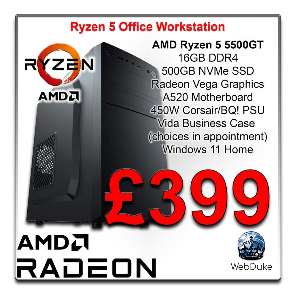 AMD Ryzen 5500GT Budget Office PC Office or Light Gaming