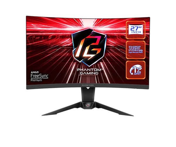 Asrock 27" Phantom Gaming QHD Curved Gaming Monitor (PG27Q15R2A), 2560 x 1440, 1ms, 2 HDMI, DP, 165Hz, HDR 400, Wi-Fi Antenna, VESA - WebDuke Computers