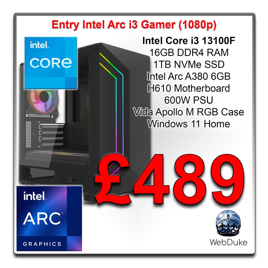 Entry Intel Arc i3 Gamer Intel Core i3 13100F Intel Arc A380 6GB