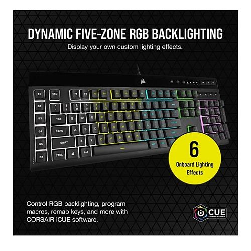 Corsair K55 RGB PRO Membrane Gaming Keyboard, USB, 5-Zone RGB, 12-Key Rollover, Anti-Ghosting, 6 Macros, IP42 - WebDuke Computers