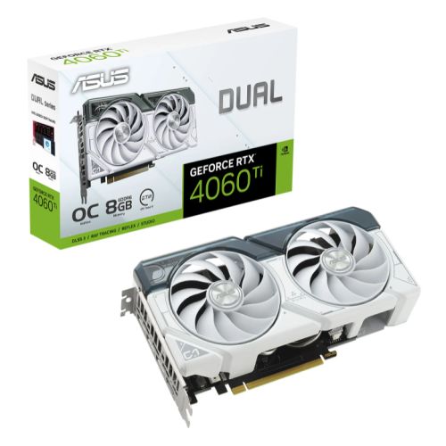 Asus DUAL Geforce RTX 4060 Ti White OC, PCIe4, 8GB GDDR6, HDMI, 3 DP, 2595MHz Clock, Overclocked - WebDuke Computers