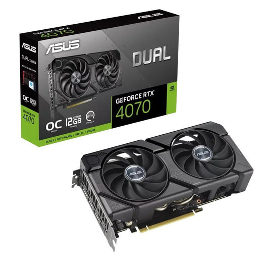 Asus Geforce RTX 4070 DUAL EVO OC, PCIe4, 12GB DDR6X, HDMI, 3 DP, 2550MHz Clock, Overclocked - WebDuke Computers