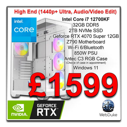 High End Gaming PC - Intel i7 Geforce RTX 4070 Super - WebDuke Computers