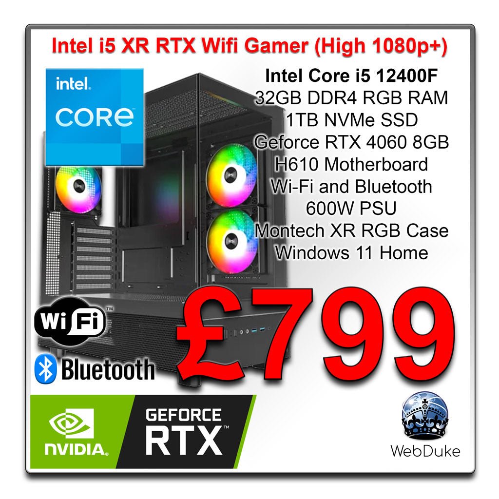 Intel i5 RX RTX Wifi Gamer - Intel Core i5 Geforce RTX 4060 Gaming PC - WebDuke Computers