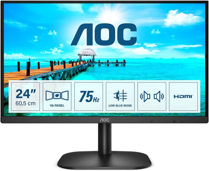 AOC 23.8" Frameless LED Monitor (24B2XDAM), 1920 x 1080, 75Hz, VGA, DVI, HDMI, Flicker Free, Speakers, VESA - WebDuke Computers