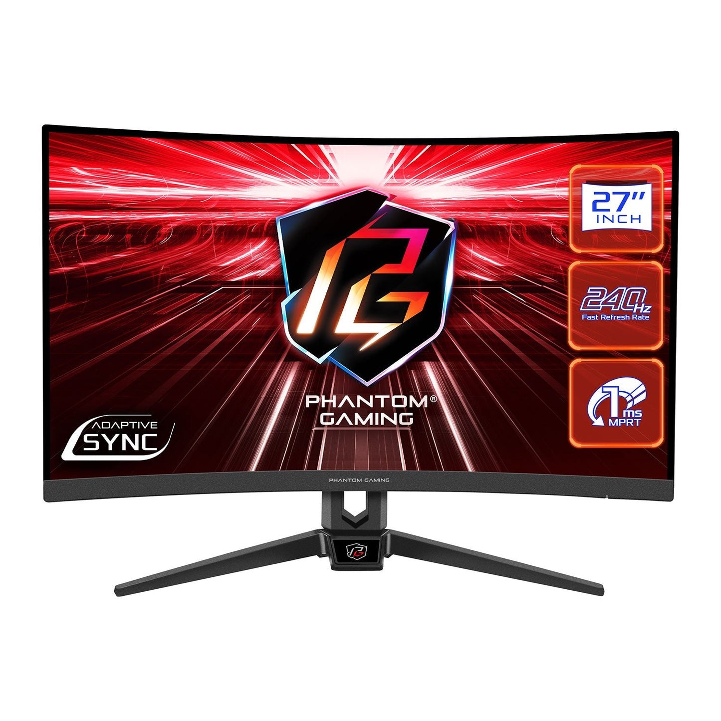 Asrock 27" Phantom Gaming FHD Curved Monitor (PG27F15RS1A), 1920 x 1080, 1ms, 2 HDMI, DP, 240Hz, HDR 10, VESA - WebDuke Computers