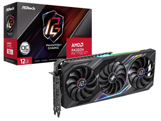 Asrock RX7700 XT Phantom Gaming 12GB OC, PCIe4, 12GB DDR6, HDMI, 3 DP, 2599MHz Clock, RGB, Overclocked - WebDuke Computers