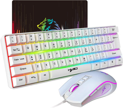 HXSJ V700 Gaming White RGB Keyboard and Mouse Combo - 60% Ultra Compact Keyboard, Mouse and Mouse Mat - WebDuke Computers